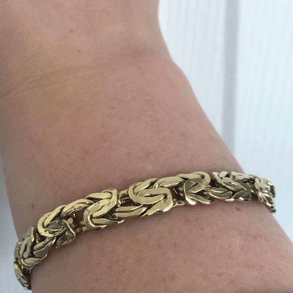 ✨ vintage 14K solid yellow gold solid chunky Byzantine bracelet stylish - Picture 11 of 16
